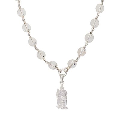 Silver Sphatika Mala with Murugan Pendant | Pure Crystal Beads Silver Sphatika Mala with Murugan Pendant | Pure Crystal Beads