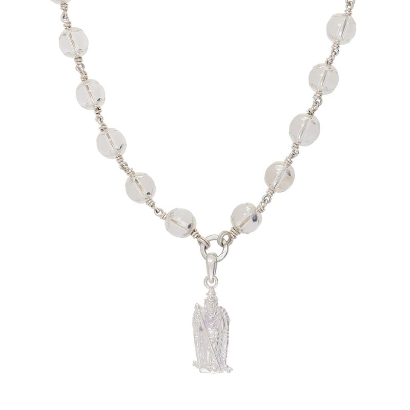 Silver Sphatika Mala with Murugan Pendant | Pure Crystal Beads
