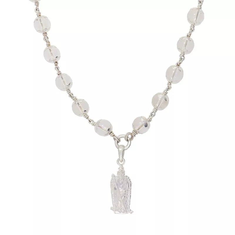 Silver Sphatika Mala with Murugan Pendant | Pure Crystal Beads