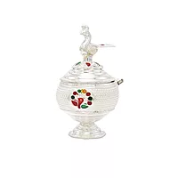 Silver Peacock Kumkum chimizh/Holder