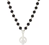 Original Karungali Mala with Silver Ayyappan Pendant β Spiritual Black Wood Mala