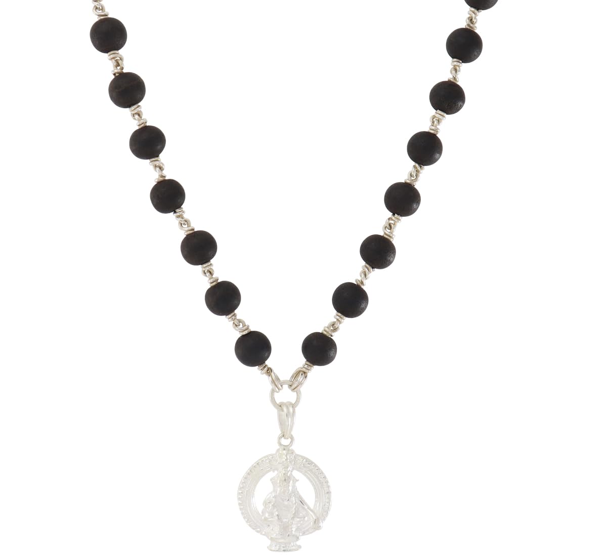 Original Karungali Mala with Silver Ayyappan Pendant – Spiritual Black Wood Mala