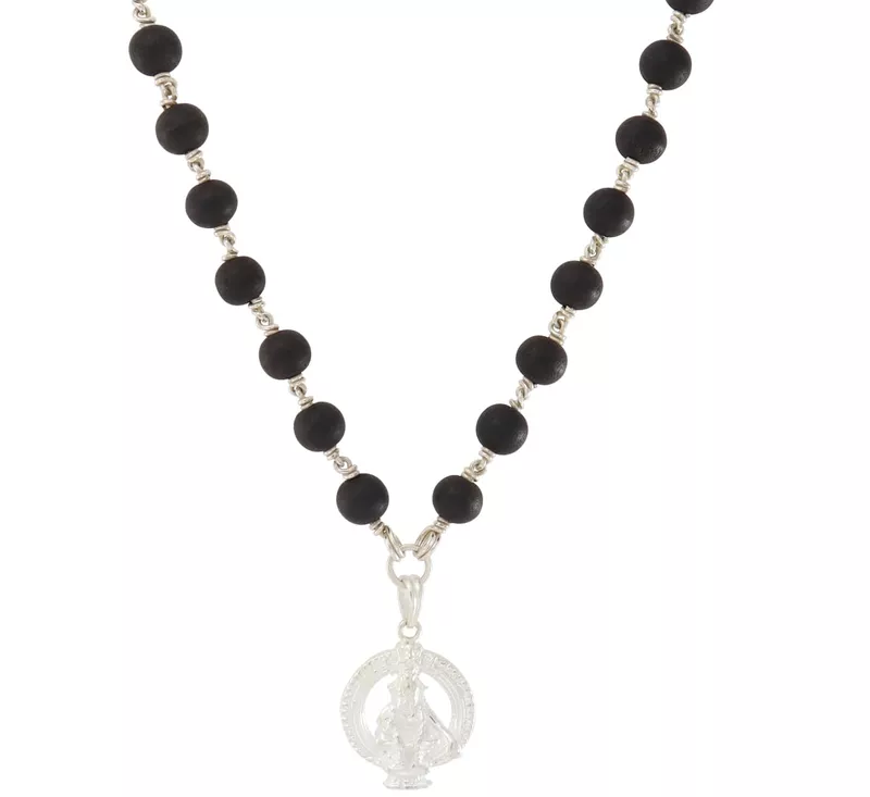 Original Karungali Mala with Silver Ayyappan Pendant β Spiritual Black Wood Mala