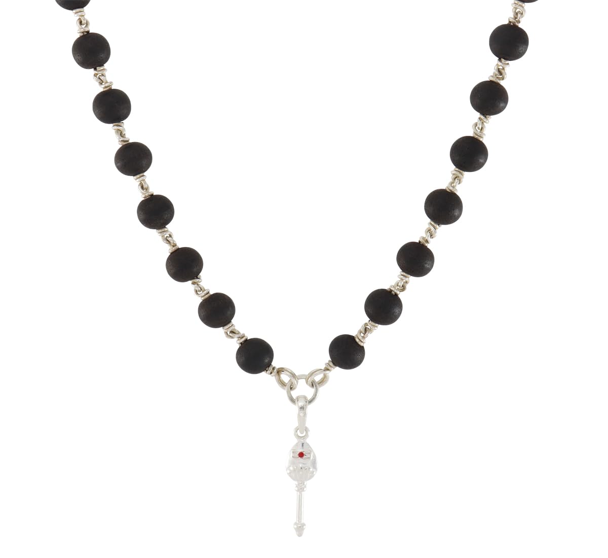 Karungali Mala with Silver Murugan, Vel & Tamil Om Pendant Spiritual Mala