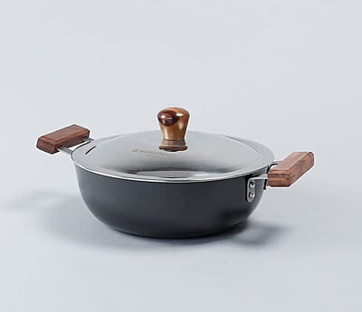 Wonderchef Ebony Aluminium Hard Anodized Deep Kadhai/Kadai with Lid - 24 cm, 3 Litre