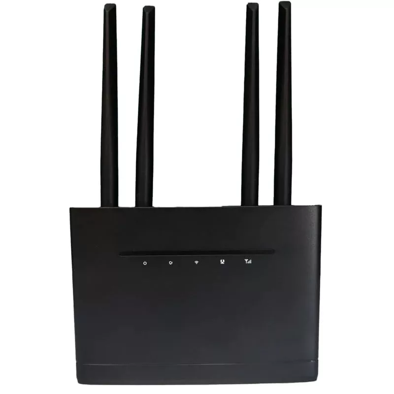 Lapcare W123: 4G SIM Wi‑Fi router with Mini‑SIM slot, quad external antennas, 2.4 GHz (802.11b/g/n) up to 300 Mbps LAN/WAN ports, ideal for small offices and CCTV.