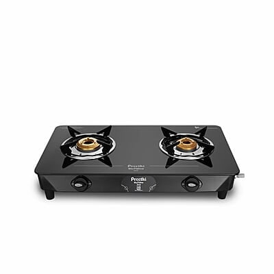 Preethi Blu Flame Zeal Plus Glass Top 2-Burner Manual Gas Stove