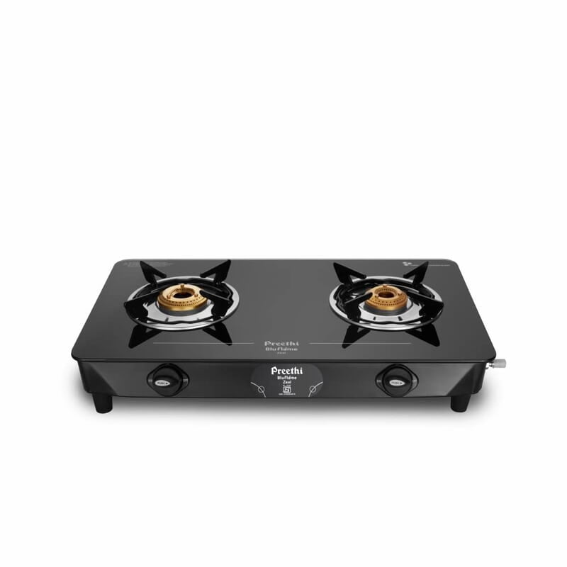 Preethi Blu Flame Zeal Plus Glass Top 2-Burner Manual Gas Stove