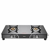 Preethi Blu Flame Gleam Glass Top 2-Burner Manual Gas Stove (Black) (ISI Certified)