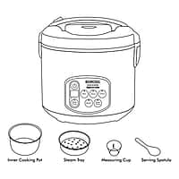 Borosil 1.8-Liters Electric Rice Cooker And Steamer, Black & Silver