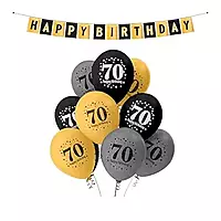 The Magic Balloon- Happy 70th Birthday Combo Kit with 30pcs Printed Balloons 1 Banner Pack of 31pcs