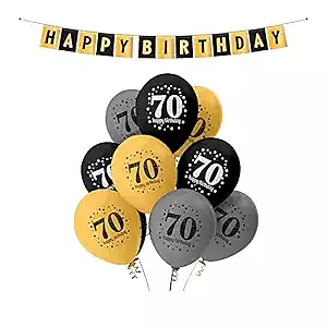 The Magic Balloon- Happy 70th Birthday Combo Kit with 30pcs Printed Balloons 1 Banner Pack of 31pcs