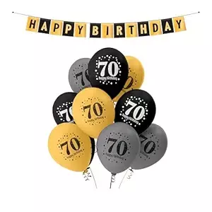 The Magic Balloon- Happy 70th Birthday Combo Kit with 30pcs Printed Balloons 1 Banner Pack of 31pcs