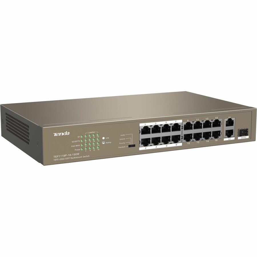 Tenda (TEF1118P-16), 16 FE ports+2 GE+1 SFP port PoE Network Switch Tenda (TEF1118P-16), 16 FE ports+2 GE+1 SFP port PoE Network Switch