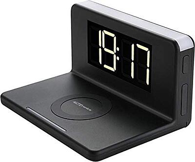 Portronics Freedom 4 Desktop Wireless Charger – Alarm Clock & LED Lamp | Black