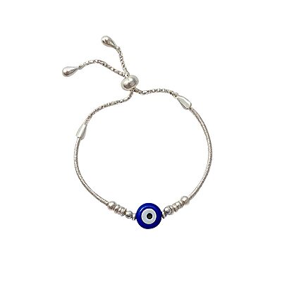 Sterling Silver Adjustable Evil Eye Bracelet for Girls and Women Free Size