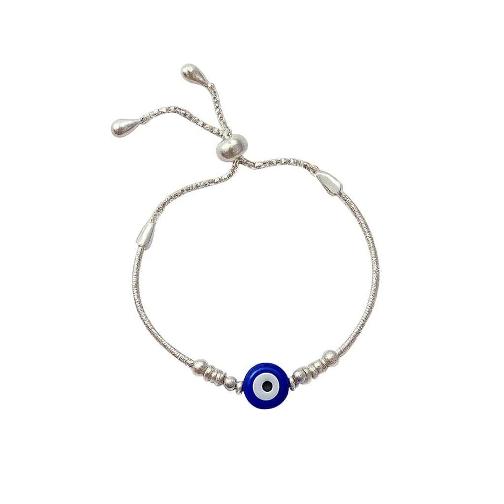 Sterling Silver Adjustable Evil Eye Bracelet for Girls and Women Free Size