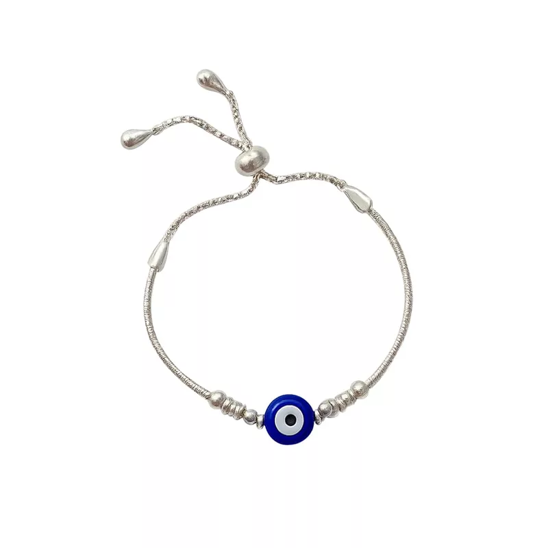 Sterling Silver Adjustable Evil Eye Bracelet for Girls and Women Free Size