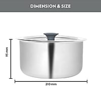 Borosil Cookfresh Tri-ply Stainless Steel Tope with Lid, Induction Friendly, 2.2 L, 18 cm Dia