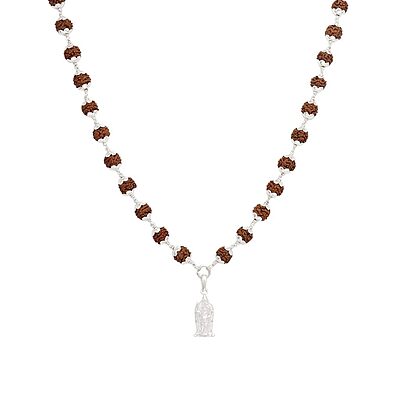 Silver Five Face Rudraksha Mala with Murugan Pendant