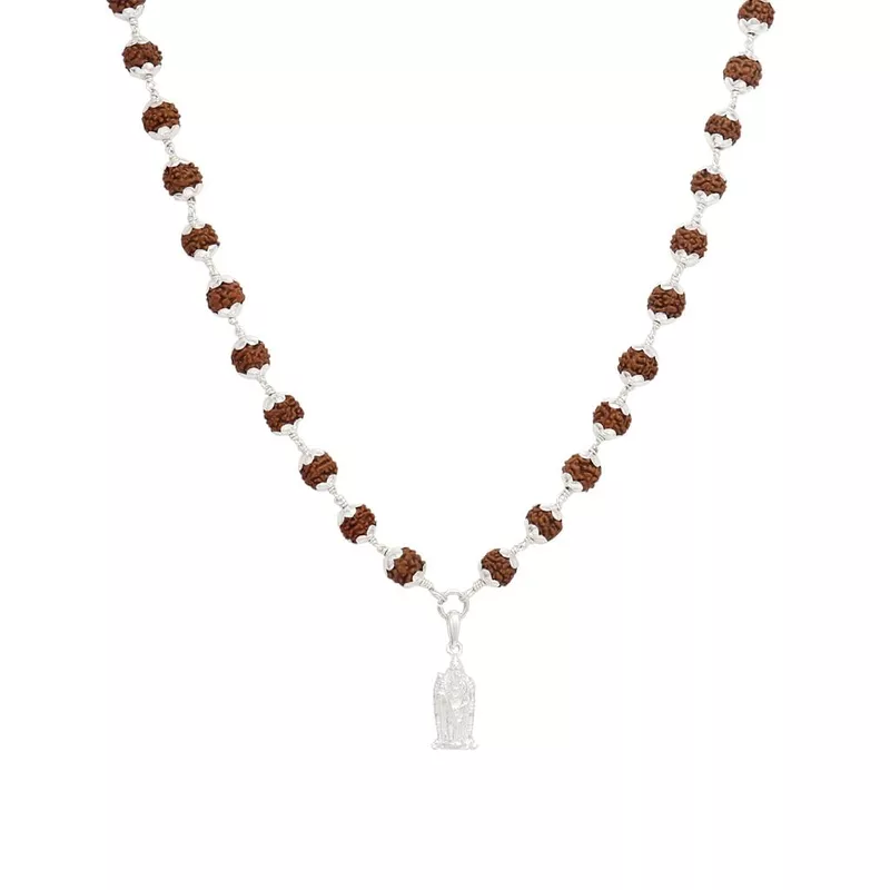 Silver Five Face Rudraksha Mala with Murugan Pendant