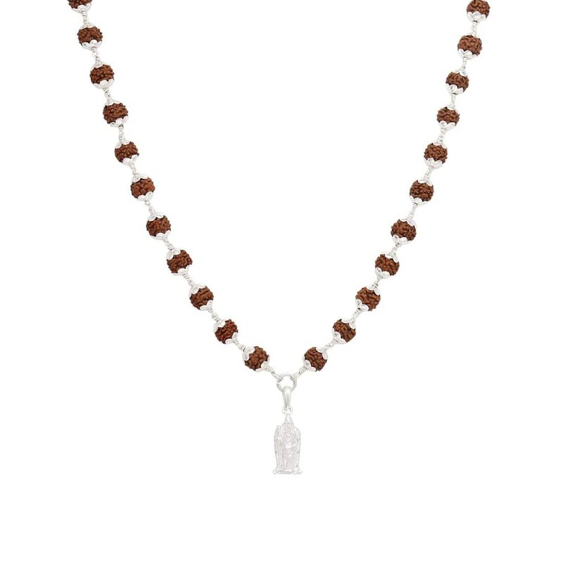 Silver Five Face Rudraksha Mala with Murugan Pendant