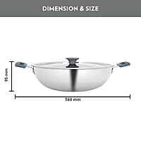 Borosil Cookfresh Tri-ply Stainless Steel Kadhai with Lid, Induction Friendly, 2.5 L, 24 cm Dia