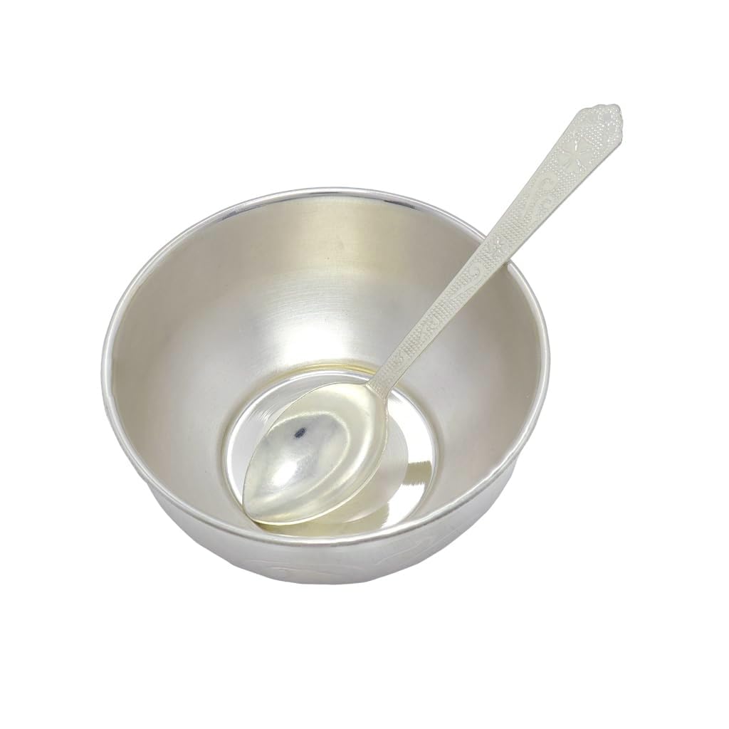 Silver Bowl, Spoon, Glass and Plate
