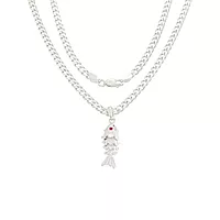 Sterling Silver Chain With Fish Pendant Modern Style For Men