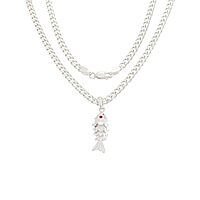 Sterling Silver Chain With Fish Pendant Modern Style For Men