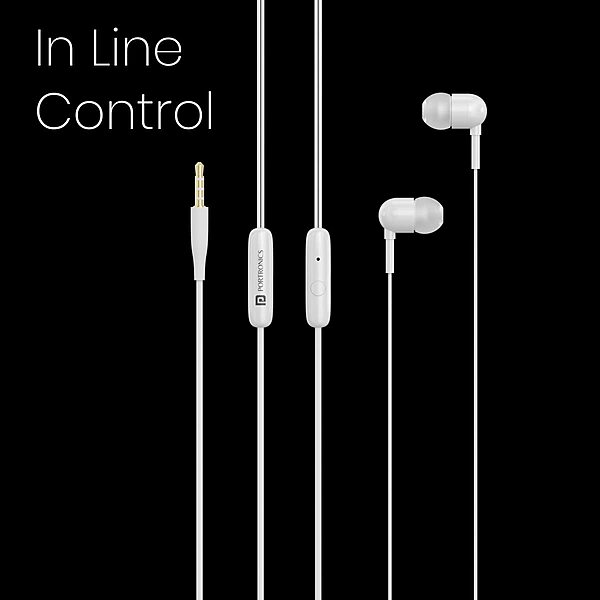 Portronics Conch Sigma A – 3.5mm Earphones with Mic, featuring a sleek white design, delivering clear sound quality and comfortable fit for an enhanced audio experience on the go.