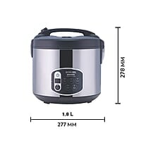 Borosil 1.8-Liters Electric Rice Cooker And Steamer, Black & Silver
