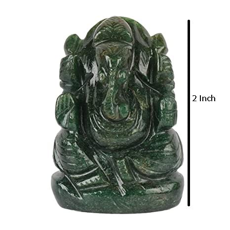Ganesha Idol Crystal Stone Green Aventurine Ganesh Lord God Ganpati Statue for Car Dashboard, Pooja, Home Decor, Gift and Showpiece