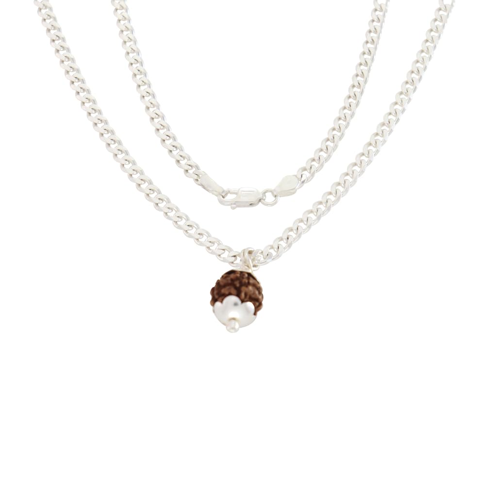 Sterling Silver Curb Chain with Velli Capped Rudraksha Pendant (92.5% clarity)