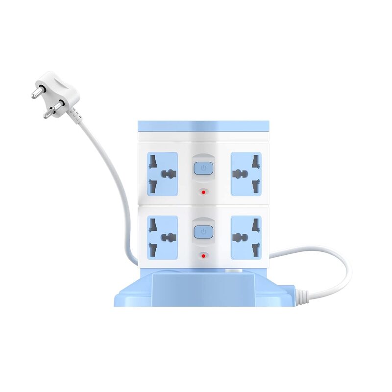 Portronics Power Plate 9 – Features 8 sockets and 3 USB ports for versatile charging. Compact design in blue, perfect for home or office use. Safe and efficient power distribution.
