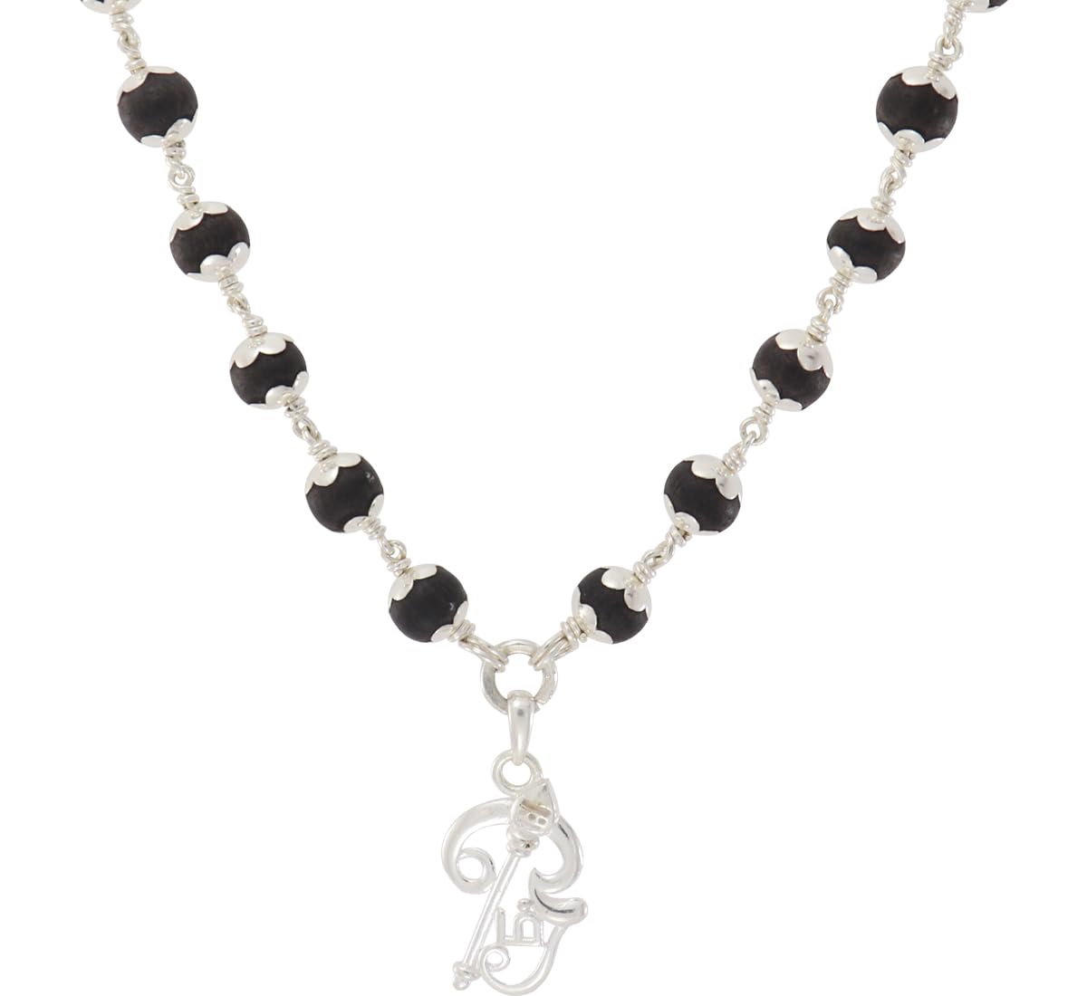 Karungali Mala with Silver Murugan, Vel & Tamil Om Pendant Spiritual Mala