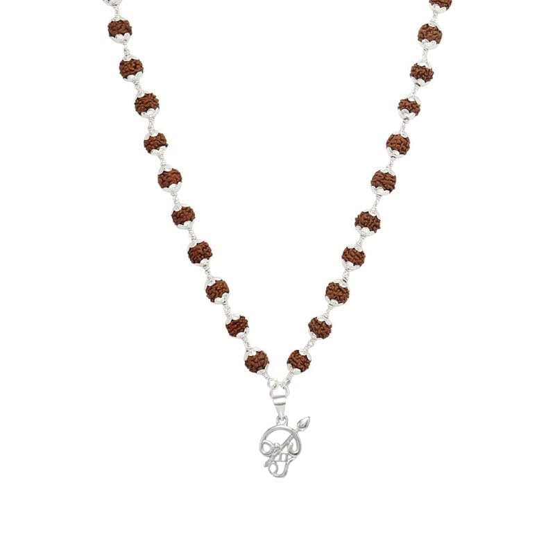 Original Rudraksha Mala in Silver with Om Pendant | Certified Original Rudraksha Mala in Silver with Om Pendant | Certified