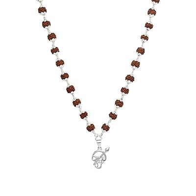 Original Rudraksha Mala in Silver with Om Pendant | Certified