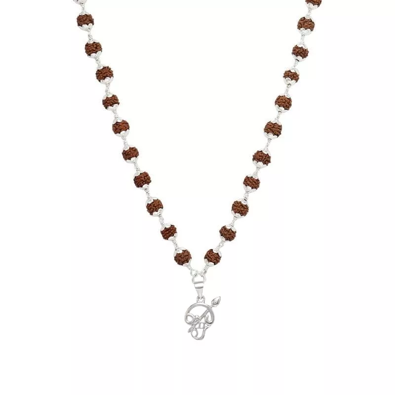 Original Rudraksha Mala in Silver with Om Pendant | Certified