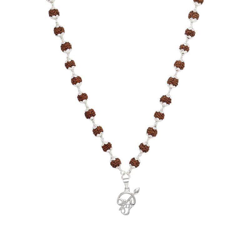 Original Rudraksha Mala in Silver with Om Pendant | Certified