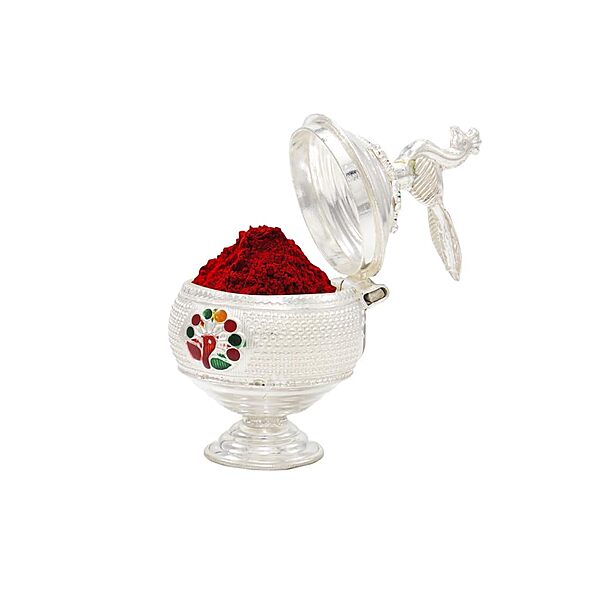 Silver Peacock Kumkum chimizh/Holder