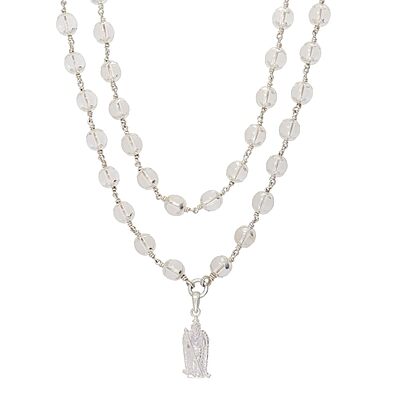 Silver Sphatika Mala with Murugan Pendant | Pure Crystal Beads Silver Sphatika Mala with Murugan Pendant | Pure Crystal Beads