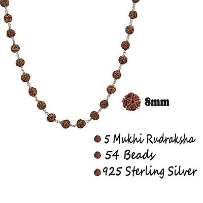 925 Sterling Silver Rudraksha Mala Panch Mukhi 5 Mukhi Five Face 54 Beads