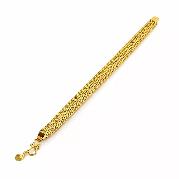 Impon Gold Plated Flat Wheat Chain Bracelet for Men & Women | Thick Flexible Design Gold Finish Hand Chain | Premium Daily Wear Jewelry