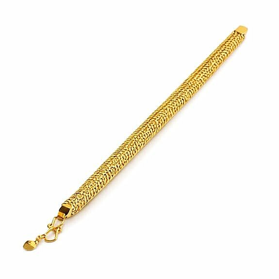 Impon Gold Plated Flat Wheat Chain Bracelet for Men & Women | Thick Flexible Design Gold Finish Hand Chain | Premium Daily Wear Jewelry