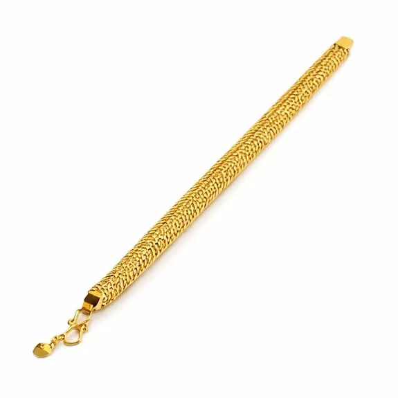 Impon Gold Plated Flat Wheat Chain Bracelet for Men & Women | Thick Flexible Design Gold Finish Hand Chain | Premium Daily Wear Jewelry