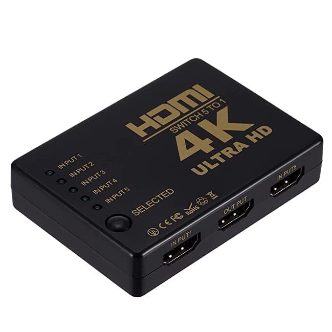 Tobo 5-Port HDMI Switch with Remote IR – 5 Input 1 Output | Supports 4K, Full HD 1080p & 3D | HDMI Switcher TD-470H