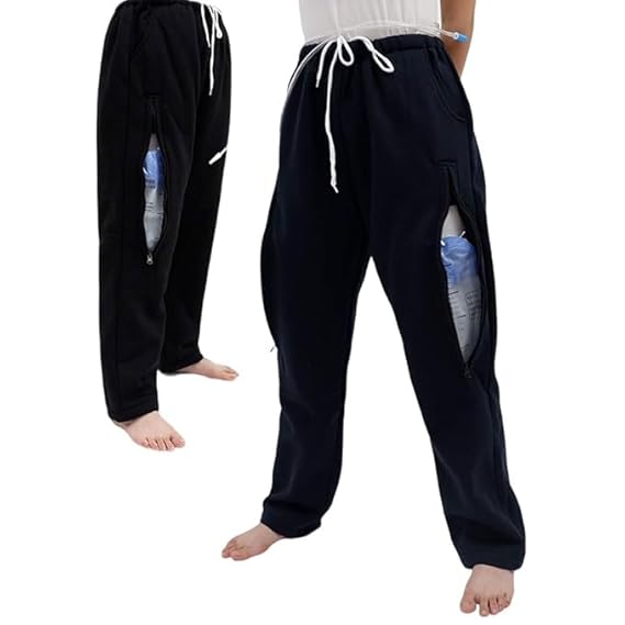 Catheter Leg Bag Pants for Men/Women, Urine Bag Holder Pants with 2 Zippered Side Pockets, Holding 2x2000ml Catheter Bag for Nephrostomy, Foley, Cystostomy, Enterostomy, Urostomy Patients