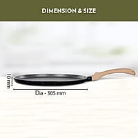 Borosil Vajra Die-Cast Non-Stick Aluminium Flat Tawa, for Rotis & Parathas, Black with Wood-Finish Handles, 300 mm Wide, 5 mm Thick
