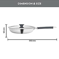 Borosil Cookfresh Tri-ply Stainless Fry Pan with Lid, Induction Friendly, 1.3 L, 20 cm Dia
